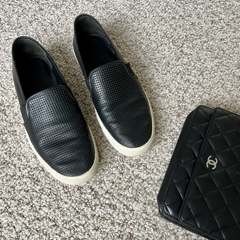 VINCE Blair 5 Black Leather Slip-On Sneakers